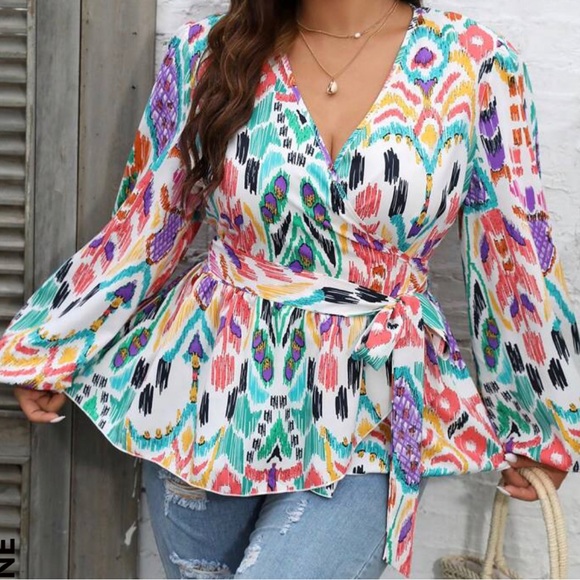Cute & Colorful Wrap Shirt Blouse | Women’s Plus Size 16 / 2XL NEW in package! - Picture 1 of 5